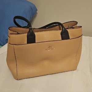 Coach Tan and Black Leather Tote